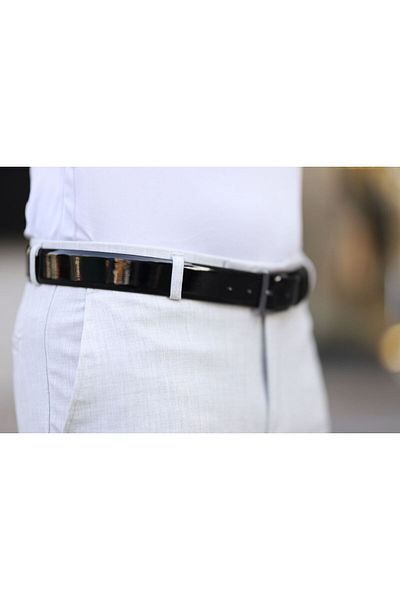 Bürke Curea bărbătească din piele neagră din piele lăcuită cu cataramă metalică curea pantaloni clasici din material textil 3,5 cm