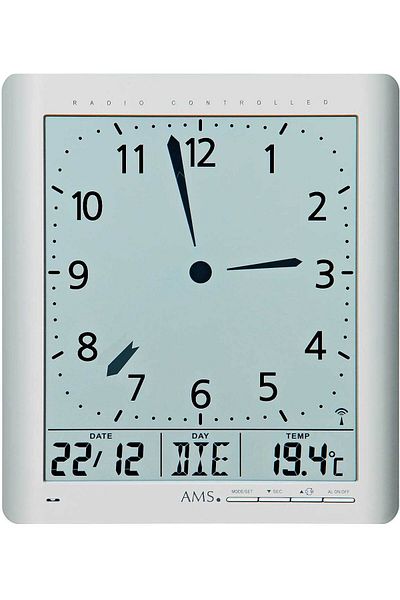 AMS Wall Clock 5898, Quartz, Grey, Digital, Modern