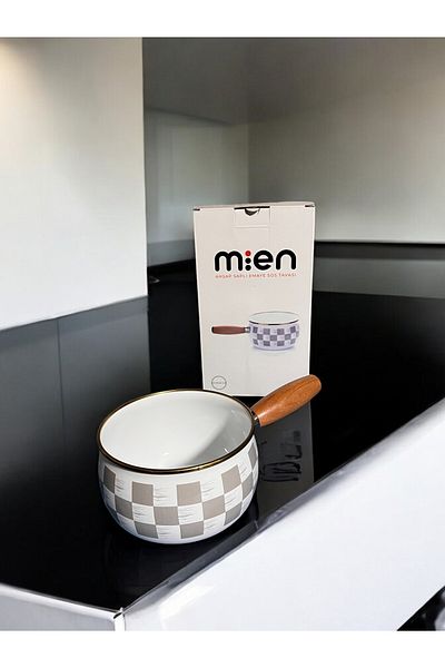 GUNES ZUCCACIYE Checkerboard Patterned Enamel Milk Jug, Saucepan Pan 16 cm
