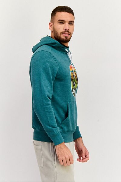 Avalanche Men Sportswear Fit Long Sleeves Outdoor Hooded Sweatshirt, Green Combo
