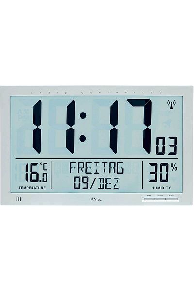 AMS Wall Clock 5888, Quartz, Grey, Digital, Modern