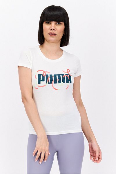 Puma Women Sportswear Fit Short Sleeve Outdoor Top, White Combo