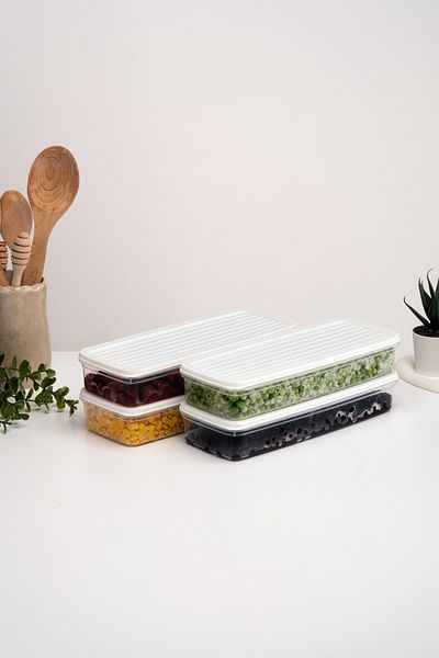 netteucuzluk 4-Piece White Refrigerator Organizer - 1170 Ml, Storage Container Suitable for Microwave and Freeze