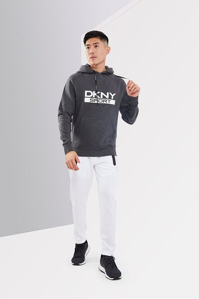 DKNY Sport Men Sportswear Fit Long Sleeve Outdoor Hoodie, Grey