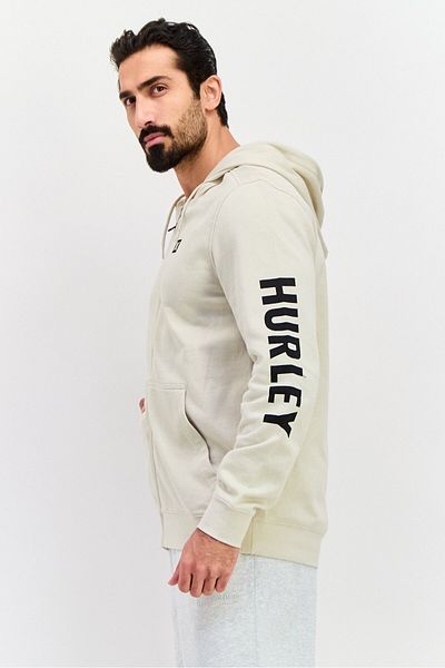 Hurley Men Hooded Long Sleeve Brand Logo Sweatshirt, Beige