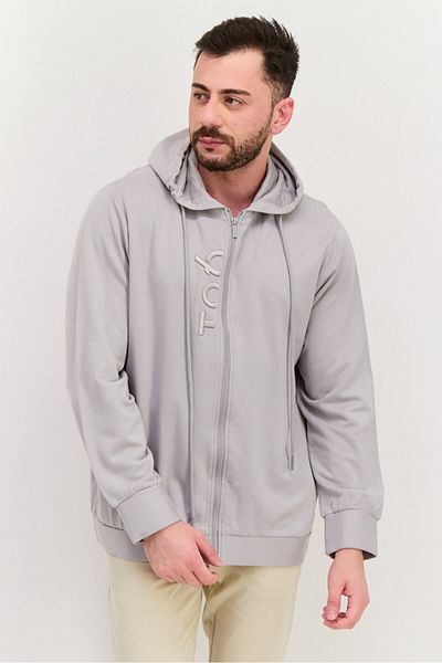 Tribe of 6 Men Embroidered Logo Long Sleeves Hooded Sweatshirt, Grey