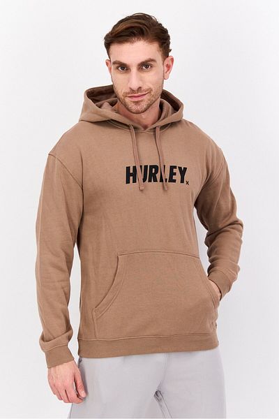 Hurley Men Brand Logo Long Sleeves Hooded Sweatshirt, Tan