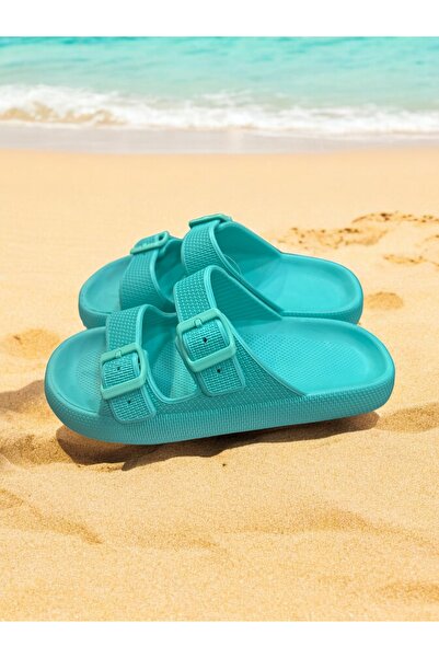 SHOUGO Women's Beach Pool Sea Daily Home-Bathroom-Non-Slip Sole Double Buckle Slippers