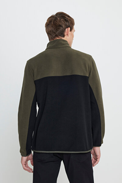 AC&Co / Altınyıldız Classics Men's Khaki-Black Standard Fit Stand Collar Double Color Fleece Sweatshirt with Fleece Inside