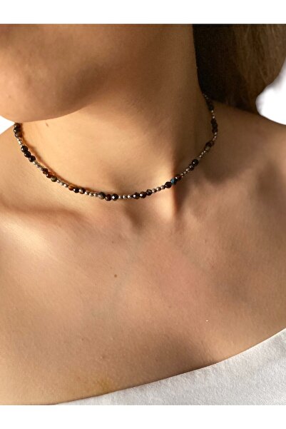 By Saadet Özkanlı Kadın Oniks Hematit Kolye, Siyah Ince Kolye, Choker