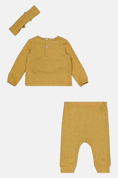 7 For All Mankind Toddlers Girl 3 Piece Long Sleeve Top And Bottom, Gold