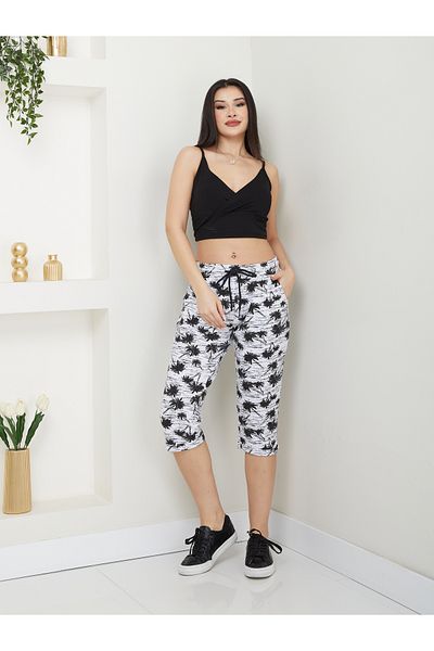 Banadamoda Women's Palm Patterned Combed Capri