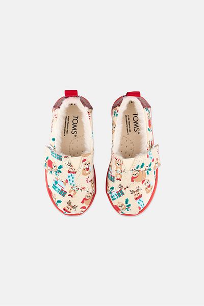 Toms Toddlers Girl Dark Holiday Velcro Casual Shoes, Red/ivory