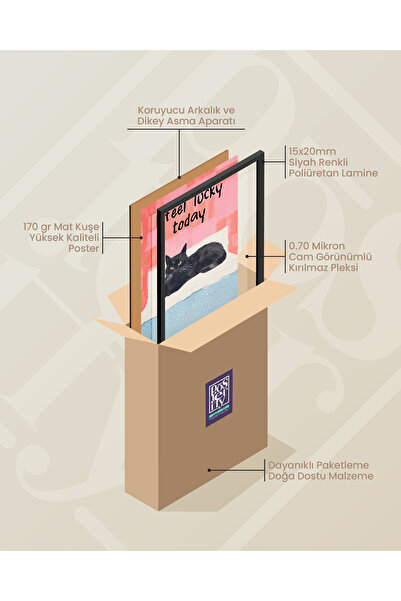 POSTERİFY 30x40  Çerçeveli Poster - I Feel Lucky Today - Kara Kedi Şansı