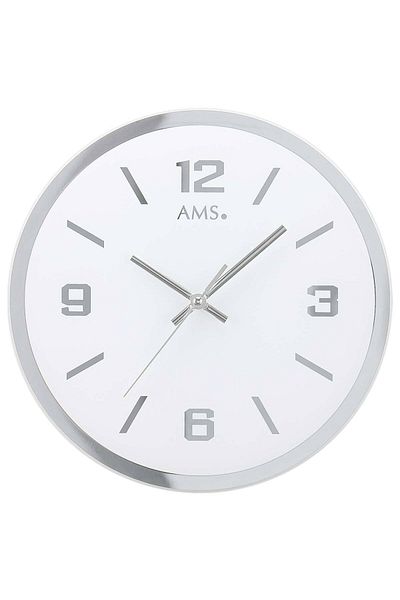 AMS Ceas de perete 9322, cuarț, alb, analogic, modern