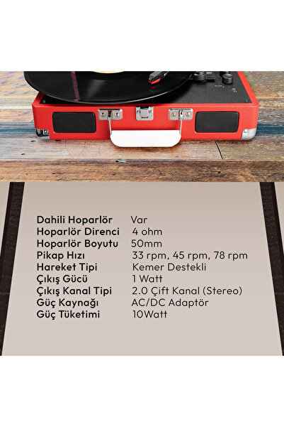 Mikado Nostalgia Mn-p317 Kırmızı Çanta Pikap Bluetooth Destekli Rca Müzik Kutusu