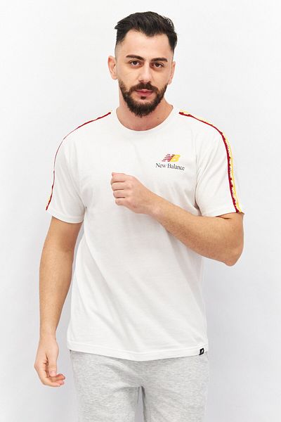 New Balance Men Relaxed Fit Short Sleeves Brand Logo Outdoor T-shirt, White Combo