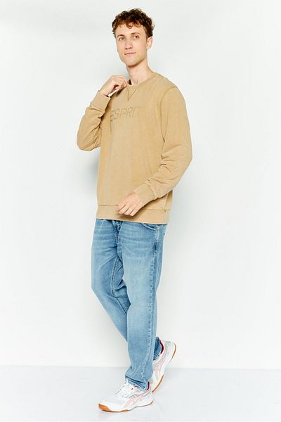 Esprit Men Round Neck Long Sleeves Brand Logo Sweatshirt, Khaki Beige