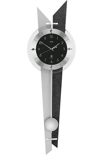 AMS Wall Clock 5253, Quartz, Black, Analogue, Modern