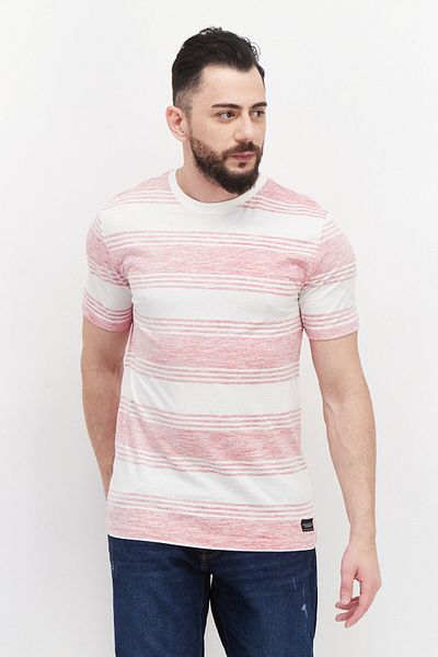Silver Jeans Co. Men Crew Neck Short Sleeves Stripe T-shirt, Red Combo