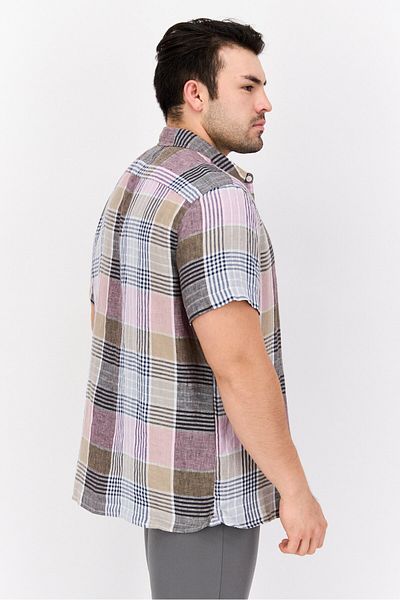 Perry Ellis Men Regular Fit Plaid Short Sleeves Casual Shirt, Lavender Combo