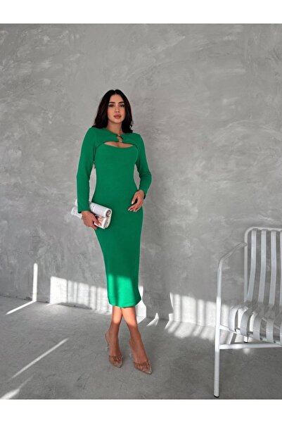 Deridün Yıldız Shoes    فستان نسائي طويل الأكمام بحلقة ونافذة بقصة منخفضة وتف...