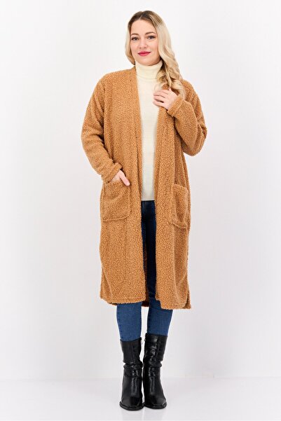 Brave Soul Women Open Front Long Sleeve Textured Cardigan, Light Rust