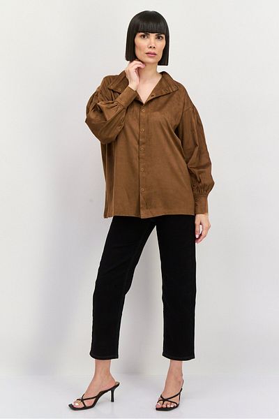 WRANGLER Women Mandarin Collar Long Sleeves Velvet Top, Dark Brown
