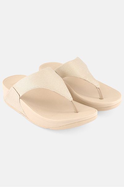 Fitflop صندل نسائي من قماش لولو جليتز سهل الارتداء، لون بيج