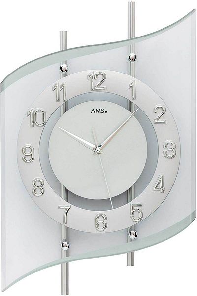 AMS Wall Clock 5506, Quartz, Silver, Analogue, Modern