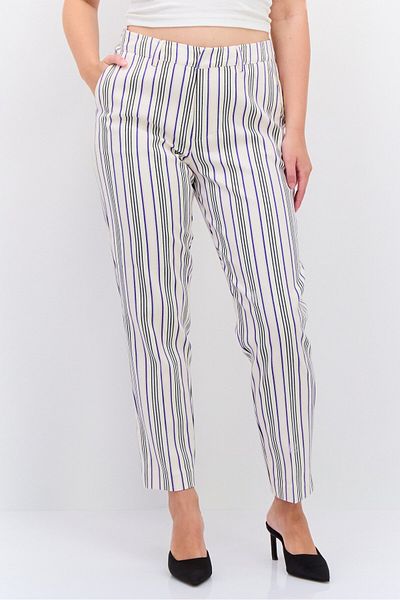 Scotch & Soda Women Regular Fit Stripe Straight Leg Pant, White Combo