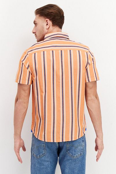 Vince Camuto Men Regular Fit Stripe Short Sleeves Casual Shirt, Orange