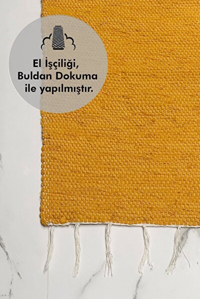 ASDİVA El Yapımı Buldan Dokuma Kilim Otantik Örgü Yolluk Halı Hardal 75x135cm