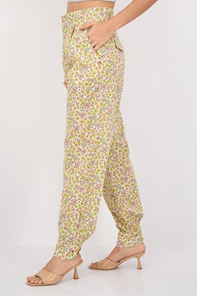 Scotch & Soda Women Regular Fit Floral Print Straight Leg Pant, Cream Combo