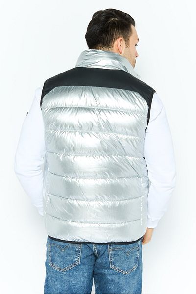 Hugo by Hugo Boss Men Mock Neck Brand Logo Puffer Vest Jacket, Silver