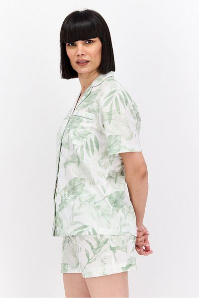 XOXO Women 2 Piece Allover Print Pajama Short Sleeves Top And Drawstring Short Set, Light Pink