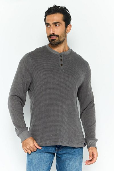 Rainforest Men Henley Neckline Textured Long Sleeves Sweatshirt, Grey