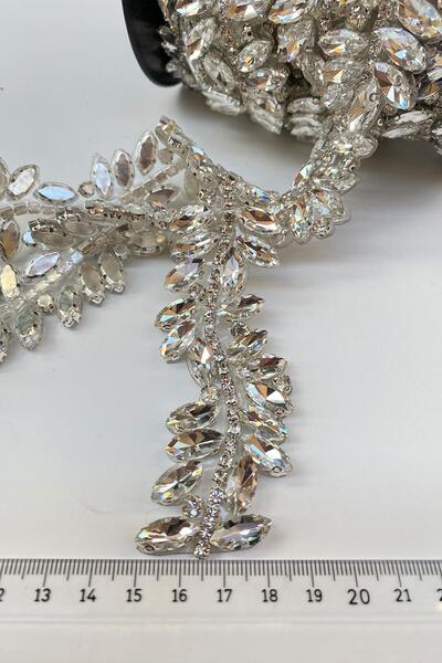 Hayalperest boncuk Ütüyle Yapışan Mekik Geniş Taşlı Abiye Şerit Bordür