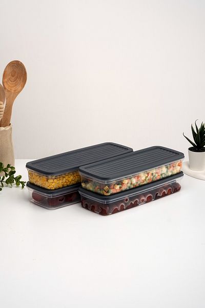 netteucuzluk 4-Piece Anthracite Refrigerator Organizer - 1170 ml Storage Container Suitable for Microwave and Freeze