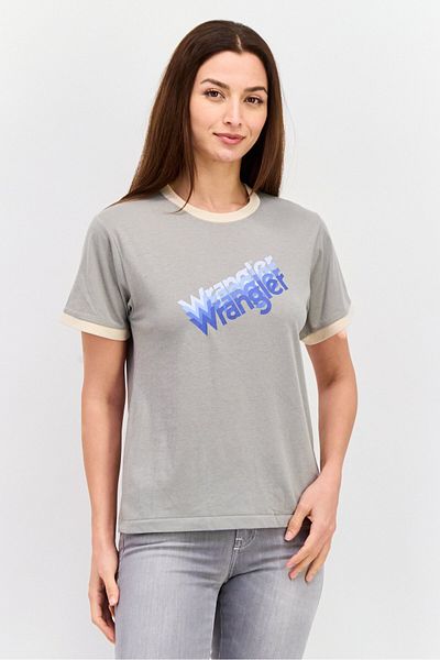 WRANGLER Women Crew Neck Short Sleeves Brand Logo T-shirt, Grey