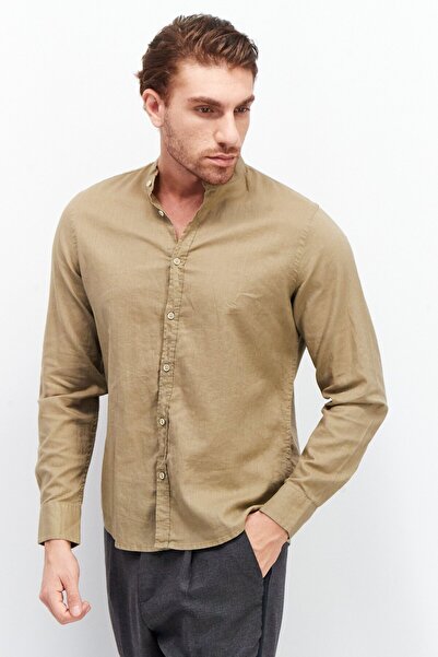 Sorbino Men Comfort Fit Plain Long Sleeve Casual Shirt, Khaki