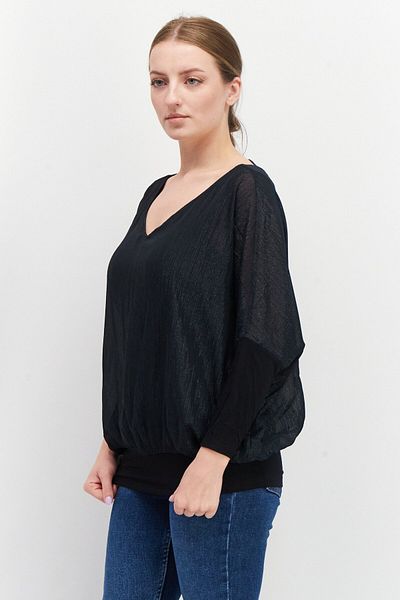 Esprit Women V-neck Long Sleeve Metallic Blouse, Black