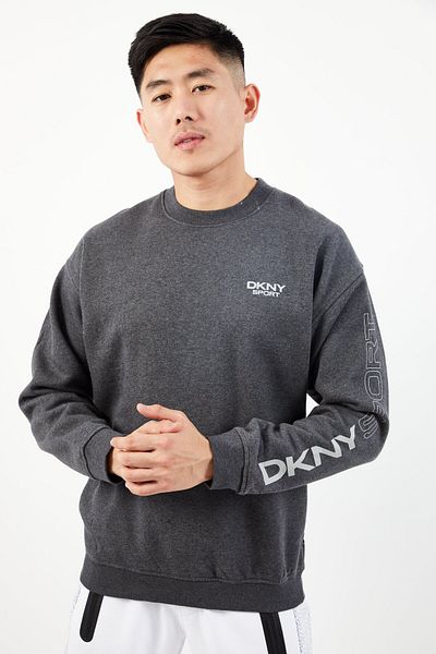 DKNY Sport Men Relaxed Fit Brand Logo Training Sweatshirt, Charcoal