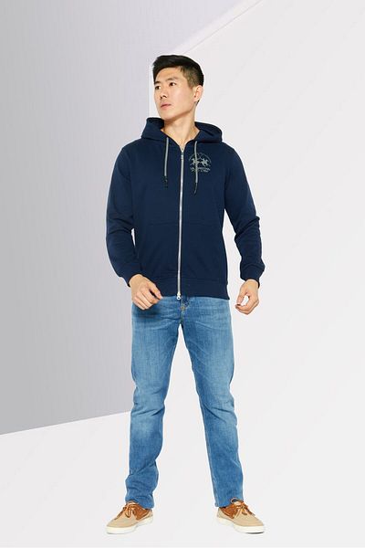 La Martina Men Hoodie Long Sleeve Brand Logo Sweatshirt, Navy Blue