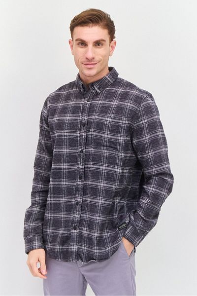 Silver Jeans Co. Men Regular Fit Plaid Long Sleeves Casual Shirt, Grey Combo