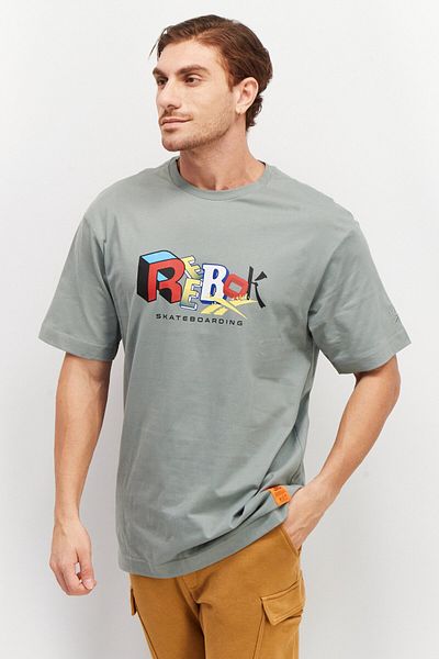 Reebok Men Regular Fit Graphic Print Training T-Shirt, Heather Green