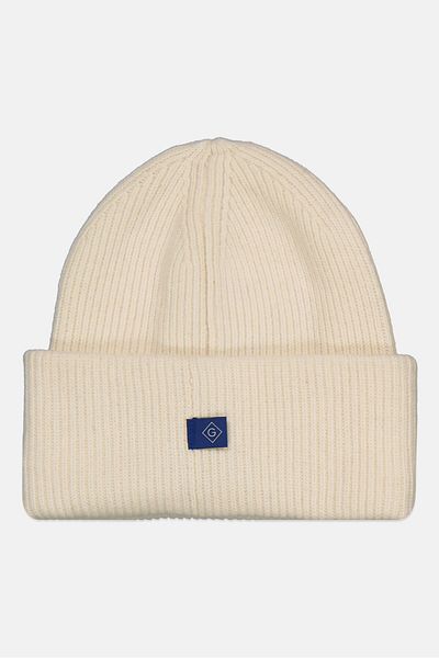 Gant Men Brand Logo Knitted Beanie, Beige