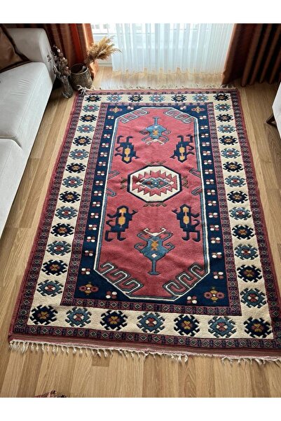 DesignEv 162x230 cm Vintage El Dokuma Canlı Renkli Halı, Büyük El Dokuma Mavi...