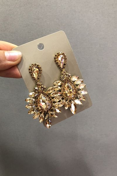 Hayalperest boncuk Honey Color Yellow Crystal Glass Oval Stone Dark Gray Earrings