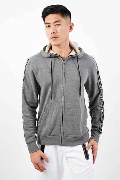 Cavalli Class Men Full Zip Hooded Long Sleeve Sweatshirt, Grey
